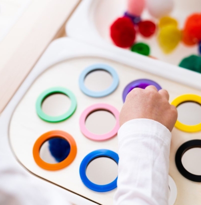 Sortierfarbenplatte mit buntem Spielmaterial für Kinder Lernspiel