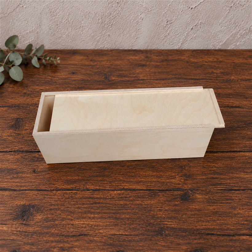Holzkiste für Magnumflaschen 35 x 10,5 x 10,5 cm mit halb geöffnetem Schiebedeckel