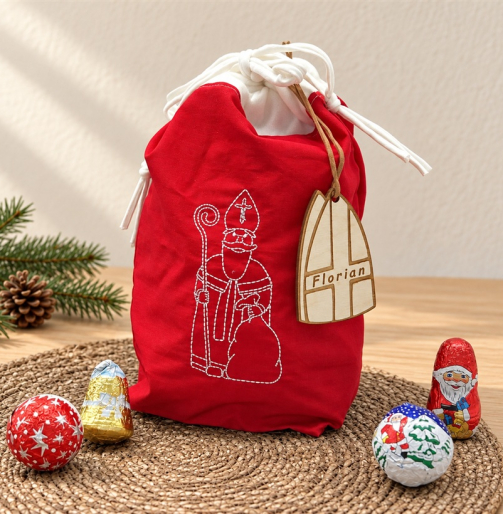 Nikolaussackerl mit Namensanhänger „Florian“ aus Holz